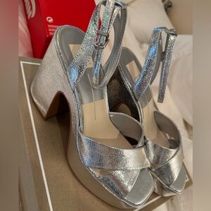 NWT Silver Platform Heeled Sandals